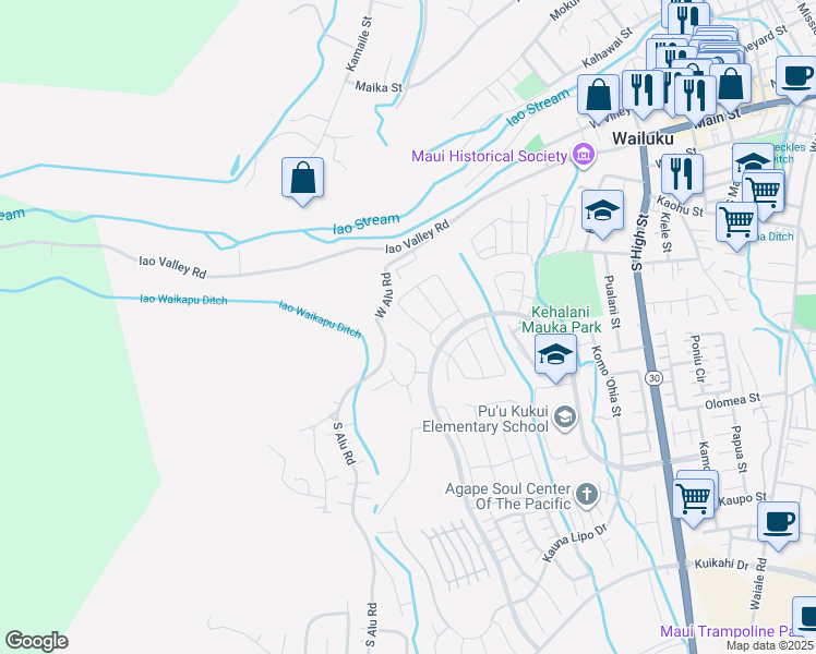 map of restaurants, bars, coffee shops, grocery stores, and more near 236 Kili'o'opu Street in Wailuku