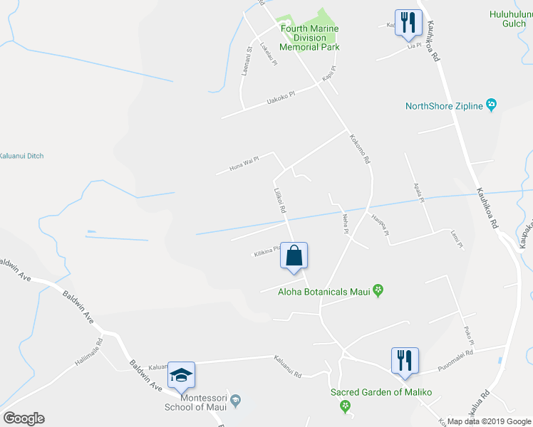 map of restaurants, bars, coffee shops, grocery stores, and more near 2258 Lilikoi Road in Haiku-Pauwela