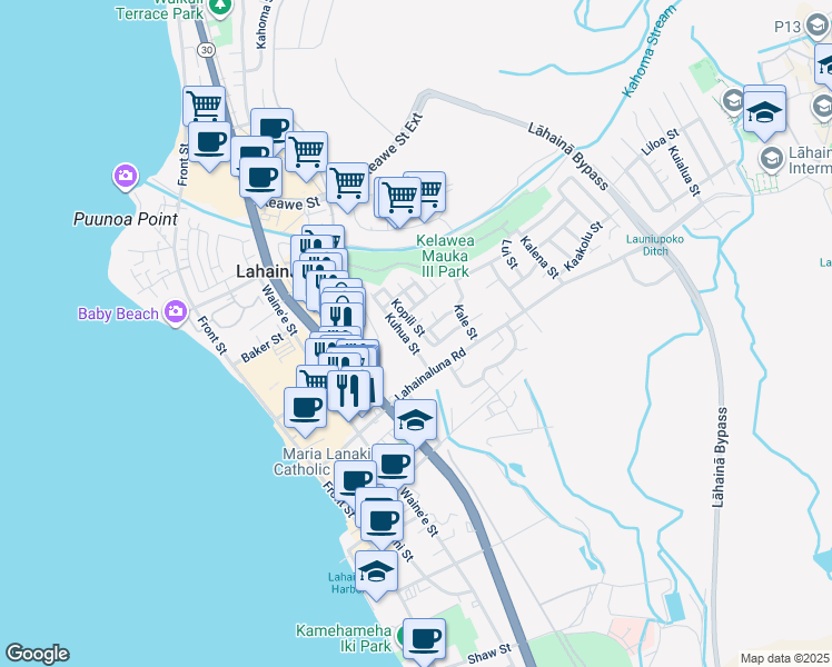 map of restaurants, bars, coffee shops, grocery stores, and more near 853 Kopili Street in Lahaina