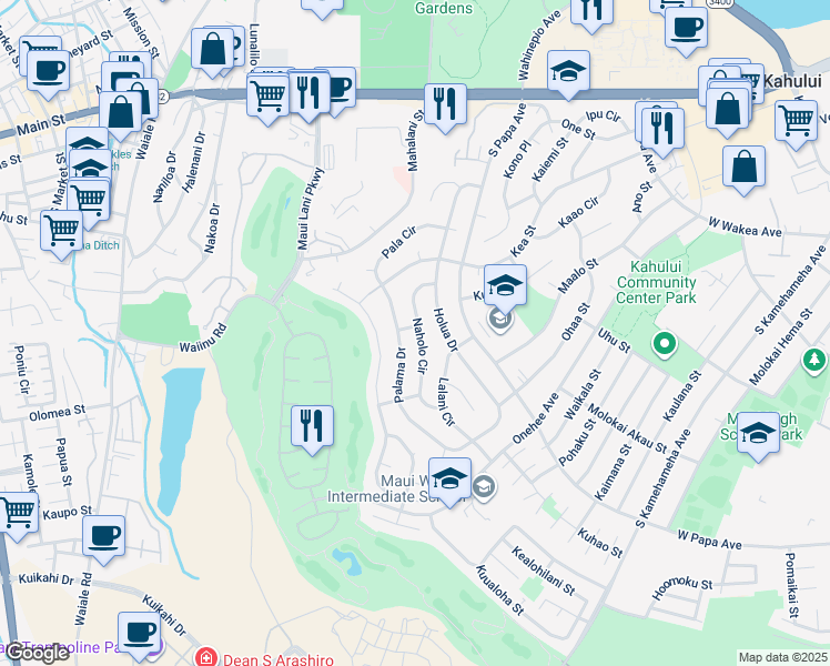 map of restaurants, bars, coffee shops, grocery stores, and more near 330 Naholo Circle in Kahului