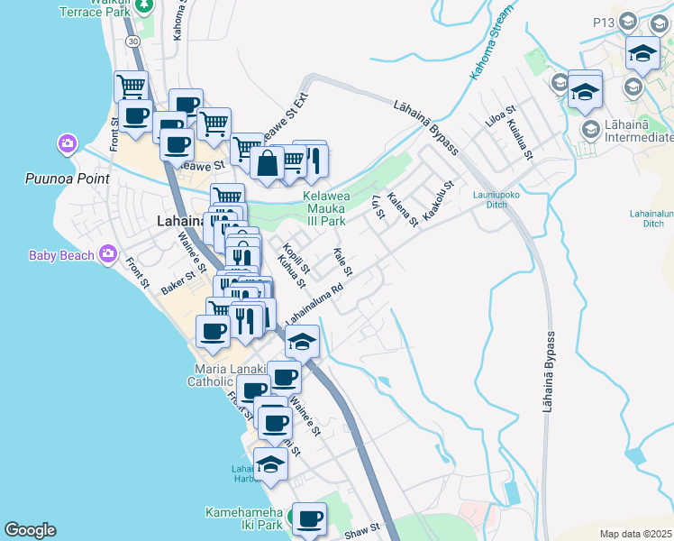 map of restaurants, bars, coffee shops, grocery stores, and more near 440 Hauola Place in Lahaina