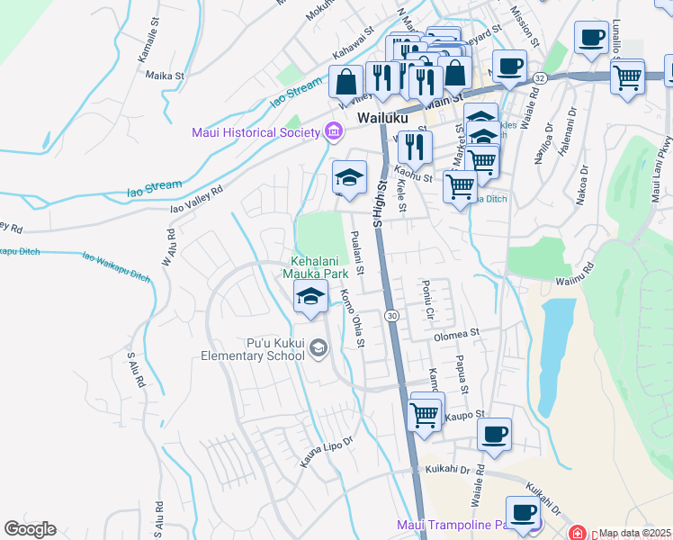 map of restaurants, bars, coffee shops, grocery stores, and more near 497 Koma 'Ohia Street in Wailuku