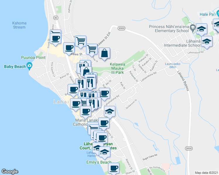 map of restaurants, bars, coffee shops, grocery stores, and more near 857 Kopili Street in Lahaina