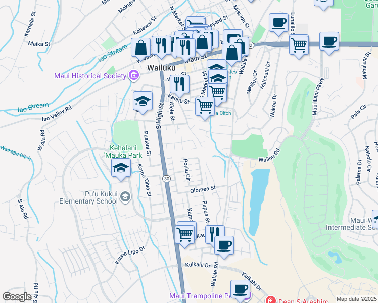 map of restaurants, bars, coffee shops, grocery stores, and more near 2022 Kolo Place in Wailuku