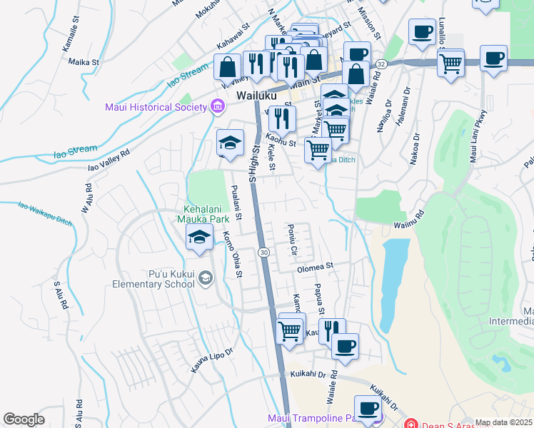 map of restaurants, bars, coffee shops, grocery stores, and more near 495 Kamani Place in Wailuku