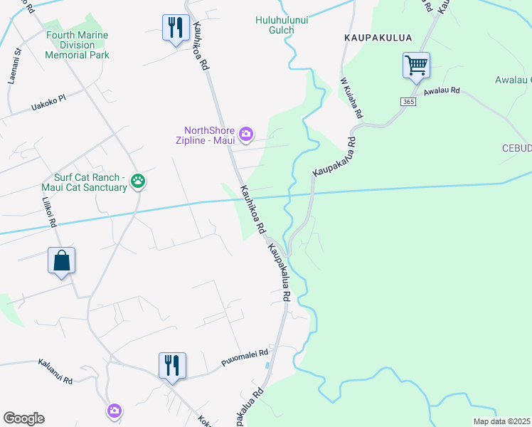 map of restaurants, bars, coffee shops, grocery stores, and more near 2249 Kauhikoa Road in Haiku-Pauwela