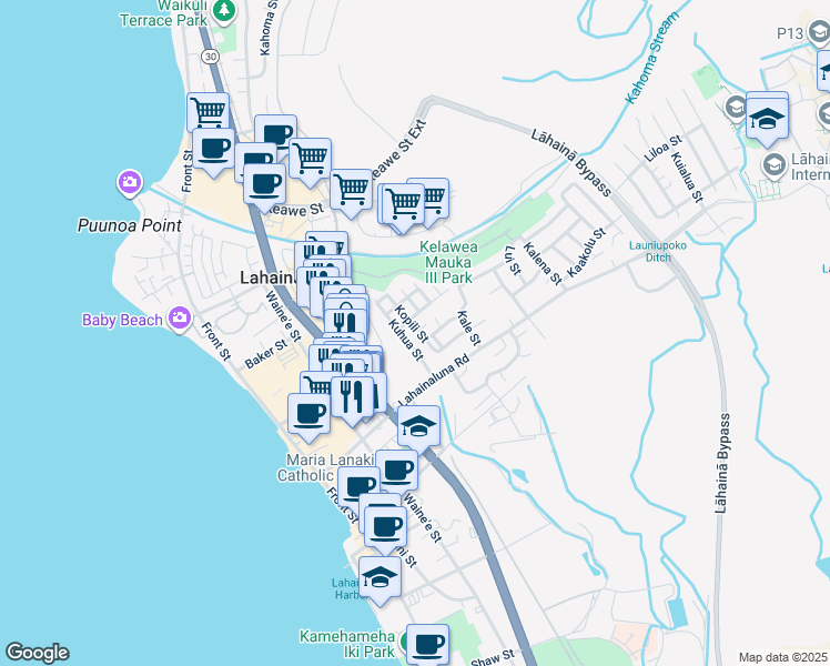map of restaurants, bars, coffee shops, grocery stores, and more near 863 Kopili Street in Lahaina