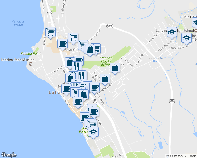 map of restaurants, bars, coffee shops, grocery stores, and more near 863 Kopili Street in Lahaina