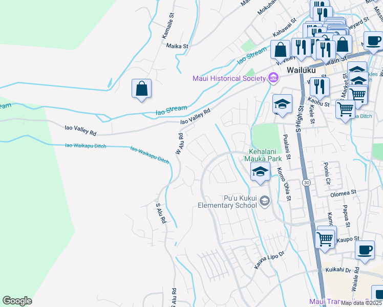 map of restaurants, bars, coffee shops, grocery stores, and more near 232 Kili'o'opu Street in Wailuku