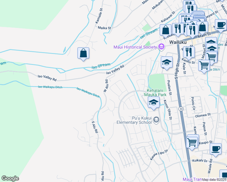 map of restaurants, bars, coffee shops, grocery stores, and more near 235 Kili'o'opu Street in Wailuku