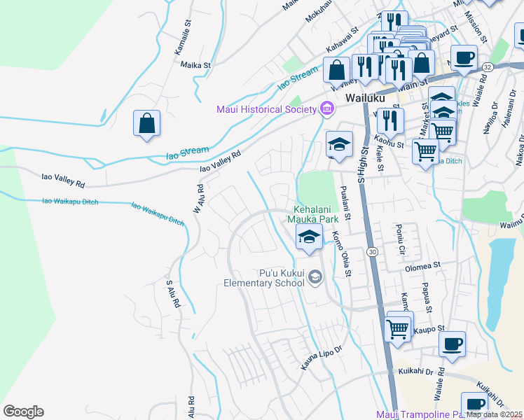map of restaurants, bars, coffee shops, grocery stores, and more near 131 Kili'o'opu Street in Wailuku
