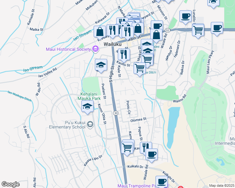 map of restaurants, bars, coffee shops, grocery stores, and more near 487 Kamani Place in Wailuku