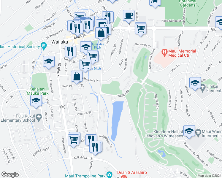 map of restaurants, bars, coffee shops, grocery stores, and more near 450 Waiale Road in Wailuku