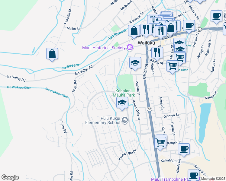 map of restaurants, bars, coffee shops, grocery stores, and more near 426 Puaehu Street in Wailuku