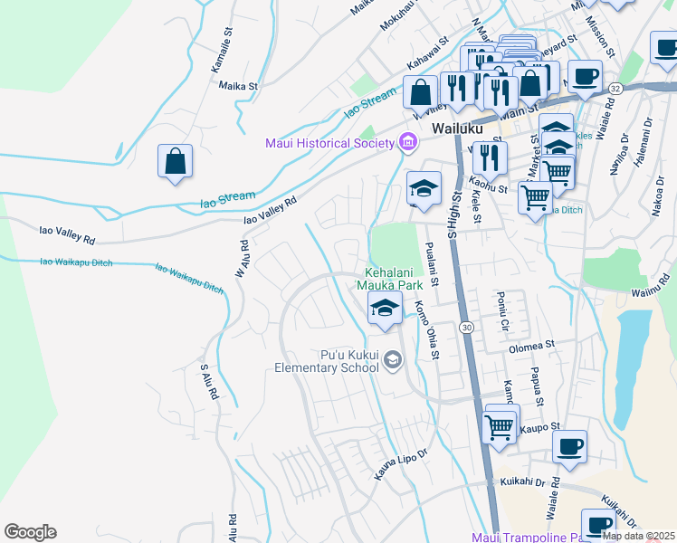 map of restaurants, bars, coffee shops, grocery stores, and more near 251 Kili'o'opu Street in Wailuku