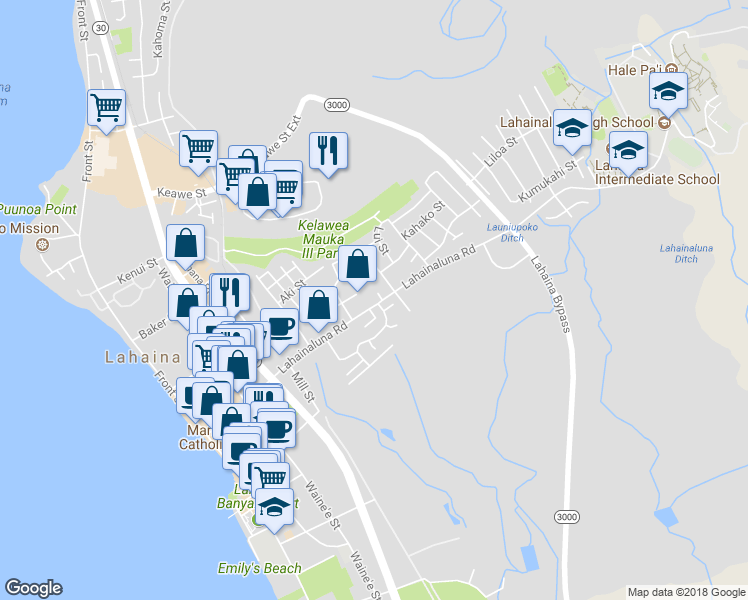 map of restaurants, bars, coffee shops, grocery stores, and more near 463 Lahainaluna Road in Lahaina