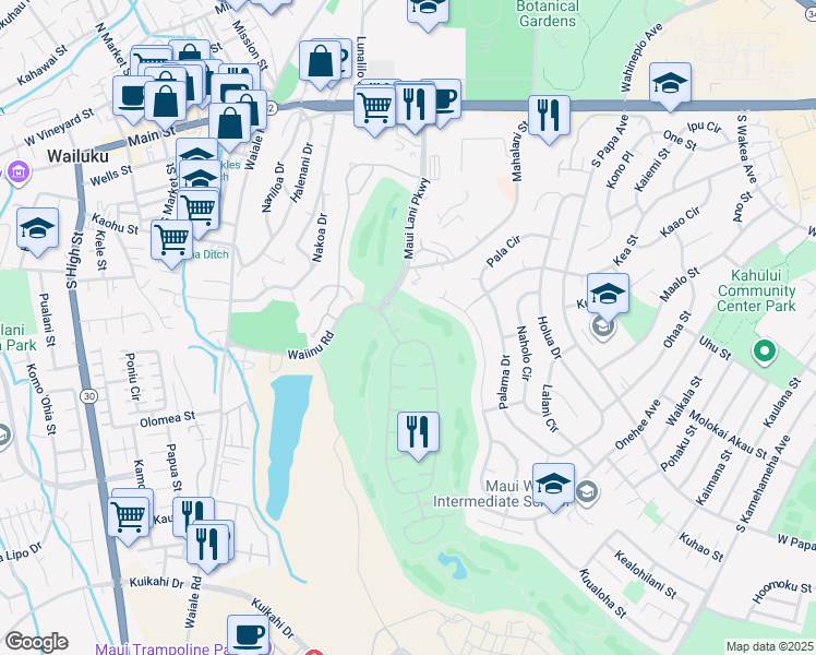 map of restaurants, bars, coffee shops, grocery stores, and more near 10 Puu Aloha Place in Kahului