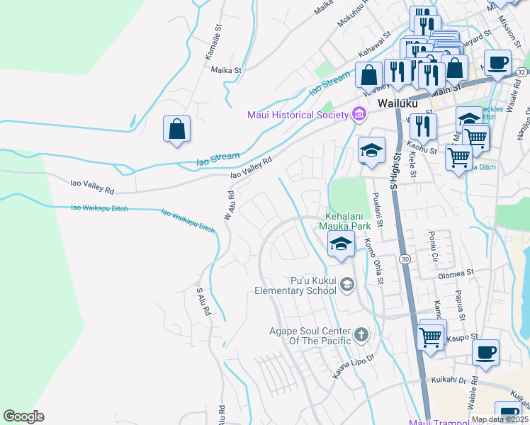 map of restaurants, bars, coffee shops, grocery stores, and more near 110 Naulu Street in Wailuku