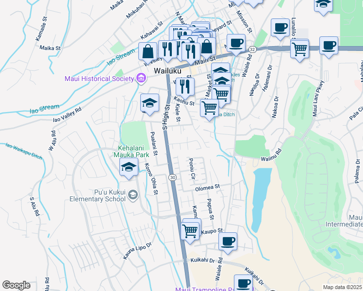 map of restaurants, bars, coffee shops, grocery stores, and more near 481 Kilika Place in Wailuku