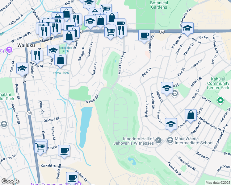 map of restaurants, bars, coffee shops, grocery stores, and more near 3 Puu Aloha Place in Kahului