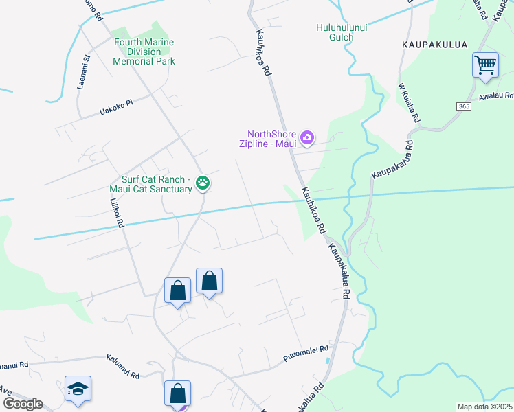 map of restaurants, bars, coffee shops, grocery stores, and more near 2215 Apala Place in Haiku-Pauwela
