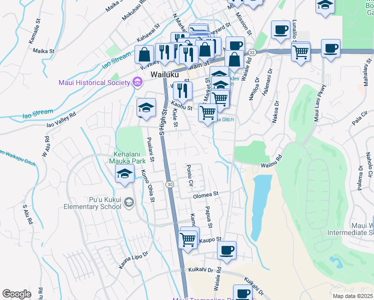 map of restaurants, bars, coffee shops, grocery stores, and more near 481 Kopaa Place in Wailuku