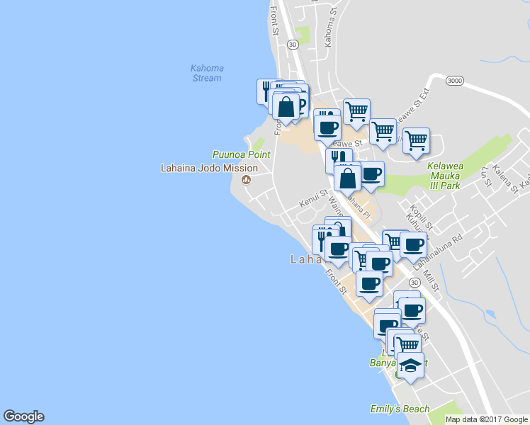 map of restaurants, bars, coffee shops, grocery stores, and more near 41 Kai Pali Place in Lahaina