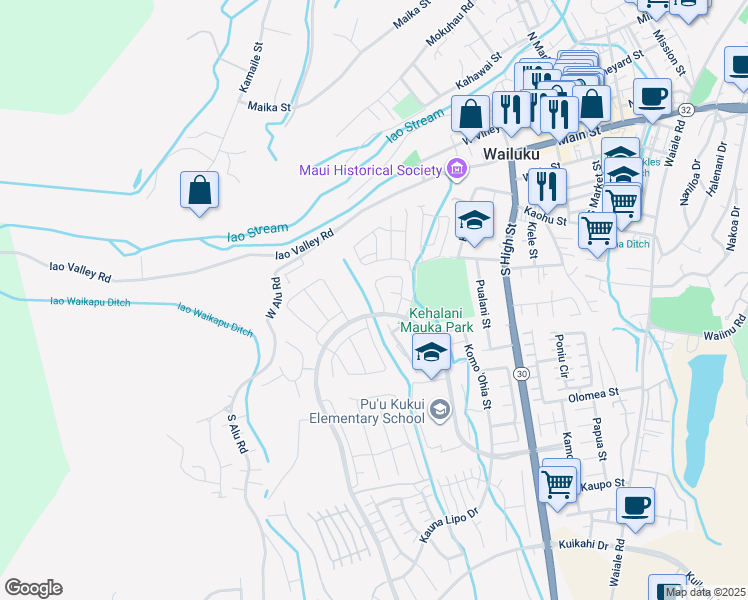 map of restaurants, bars, coffee shops, grocery stores, and more near 161 Puaehu Street in Wailuku