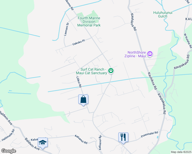 map of restaurants, bars, coffee shops, grocery stores, and more near 2420 Nehe Place in Haiku-Pauwela