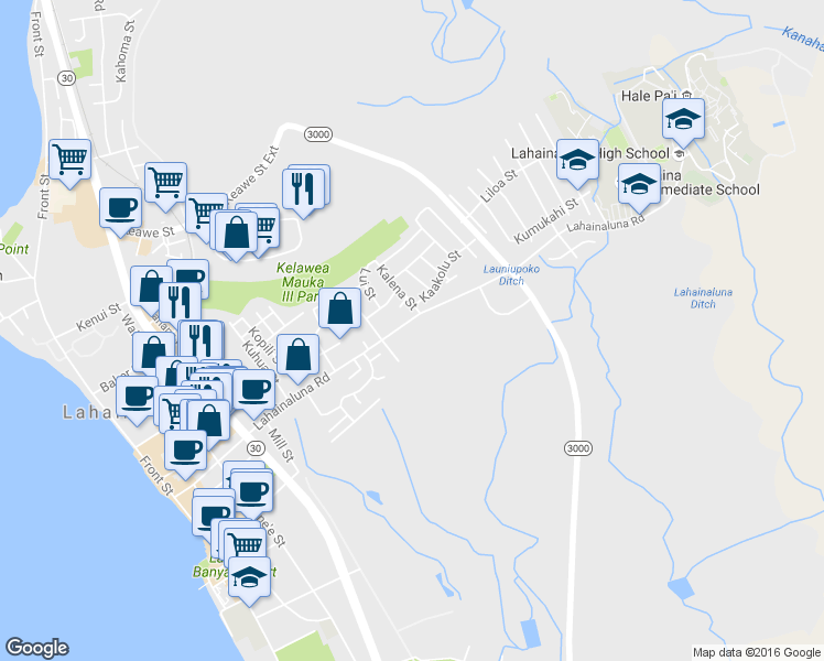 map of restaurants, bars, coffee shops, grocery stores, and more near 536 A Lahainaluna Road in Lahaina