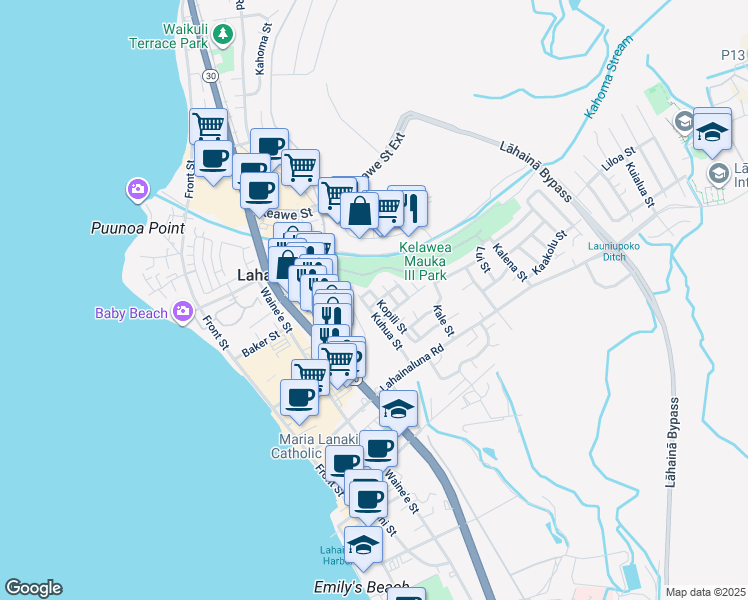 map of restaurants, bars, coffee shops, grocery stores, and more near 909 Kopili Street in Lahaina