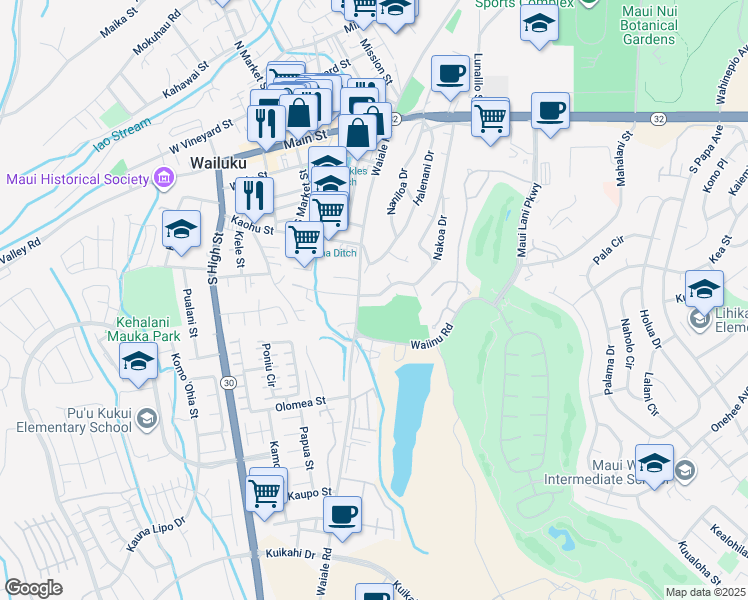 map of restaurants, bars, coffee shops, grocery stores, and more near 378 Nakoa Drive in Wailuku