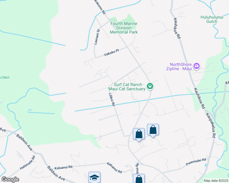 map of restaurants, bars, coffee shops, grocery stores, and more near 2299 Lilikoi Road in Haiku-Pauwela