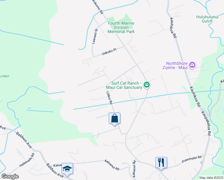 map of restaurants, bars, coffee shops, grocery stores, and more near 2299 Lilikoi Road in Haiku-Pauwela