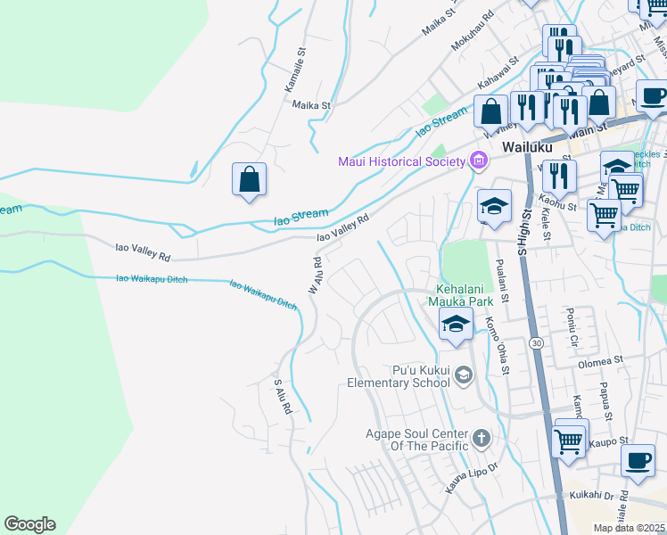 map of restaurants, bars, coffee shops, grocery stores, and more near 200 Kili'o'opu Street in Wailuku