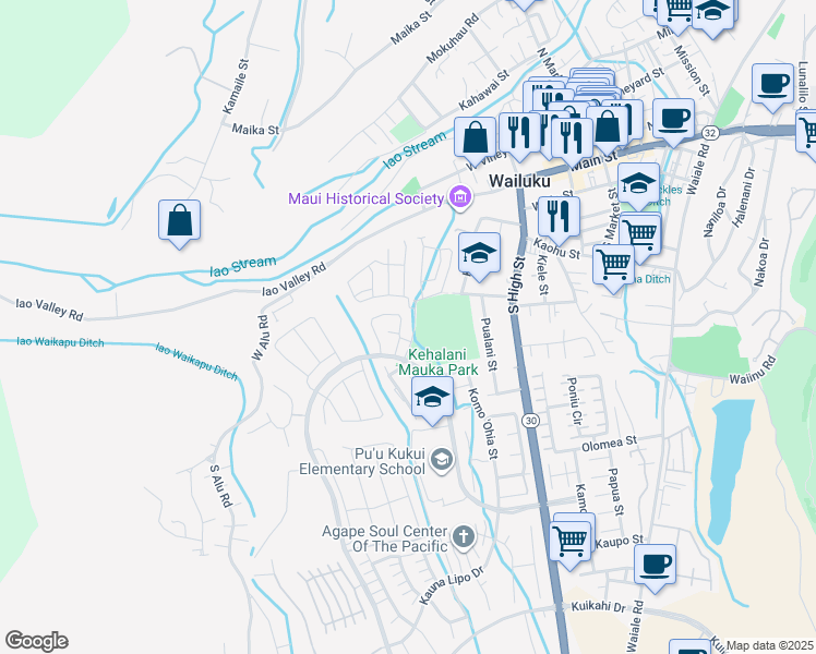 map of restaurants, bars, coffee shops, grocery stores, and more near 359 Puaehu Street in Wailuku