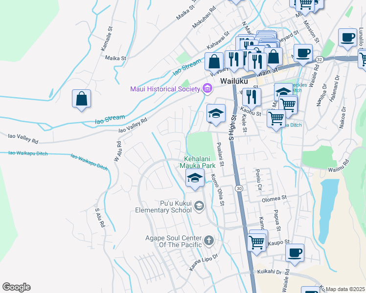 map of restaurants, bars, coffee shops, grocery stores, and more near 359 Puaehu Street in Wailuku
