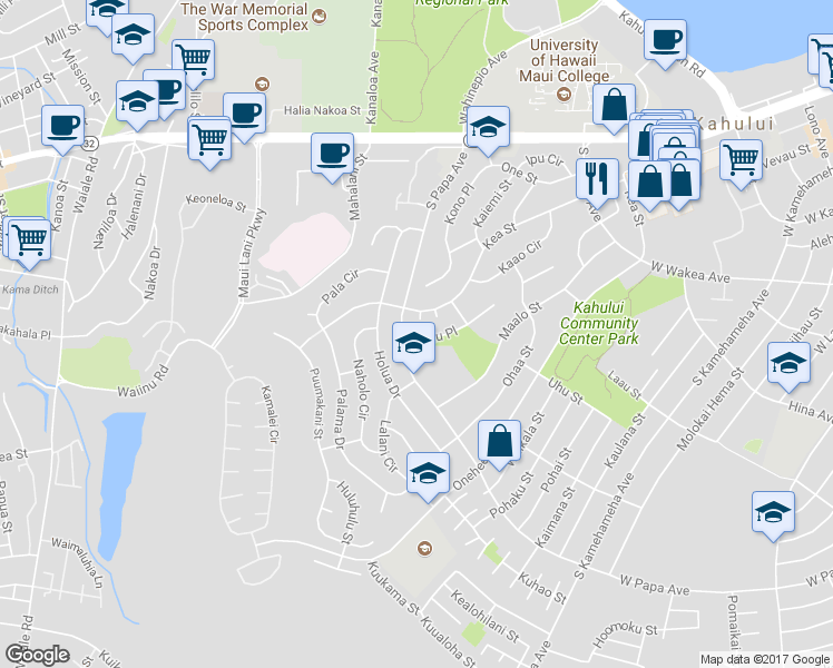 map of restaurants, bars, coffee shops, grocery stores, and more near 654 Kunu Place in Kahului
