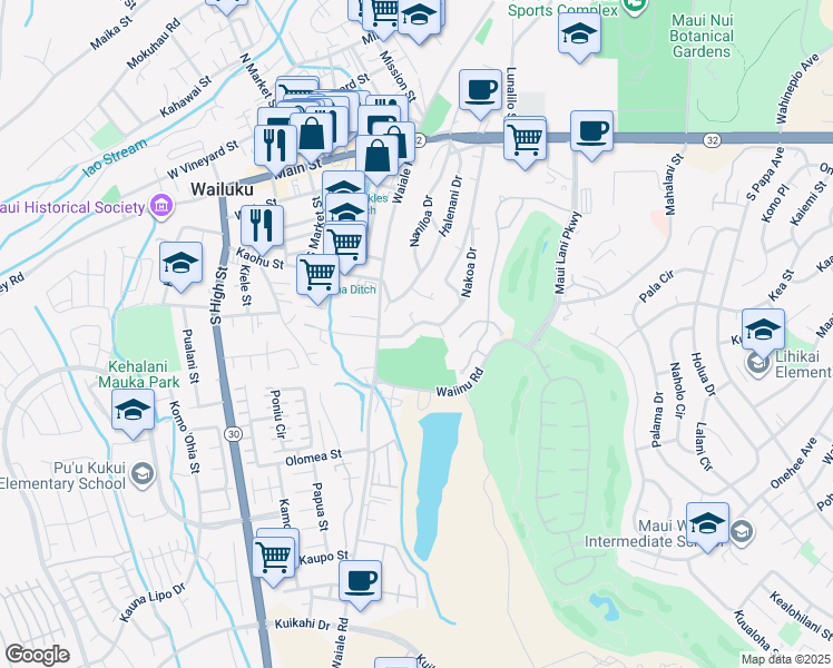 map of restaurants, bars, coffee shops, grocery stores, and more near 342 Nakoa Drive in Wailuku