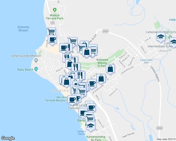 map of restaurants, bars, coffee shops, grocery stores, and more near 363 Keone Street in Lahaina