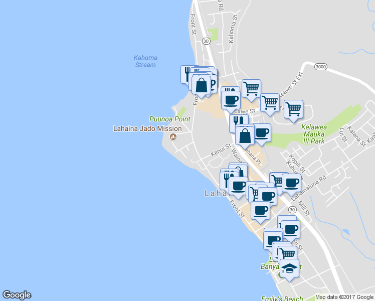 map of restaurants, bars, coffee shops, grocery stores, and more near 1161 Lahilahi Place in Lahaina
