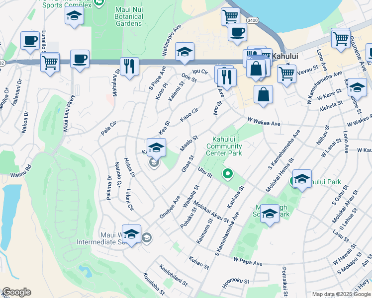 map of restaurants, bars, coffee shops, grocery stores, and more near 535 Maalo Street in Kahului