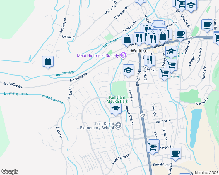 map of restaurants, bars, coffee shops, grocery stores, and more near 337 Puaehu Street in Wailuku