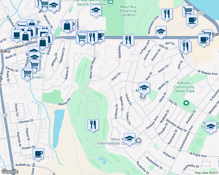 map of restaurants, bars, coffee shops, grocery stores, and more near 790 Kea Street in Kahului