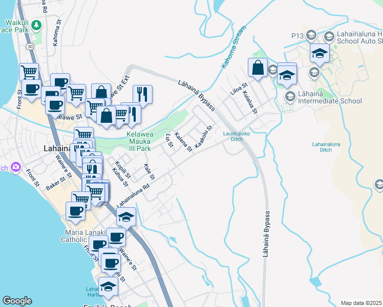 map of restaurants, bars, coffee shops, grocery stores, and more near 809 Kalena Street in Lahaina