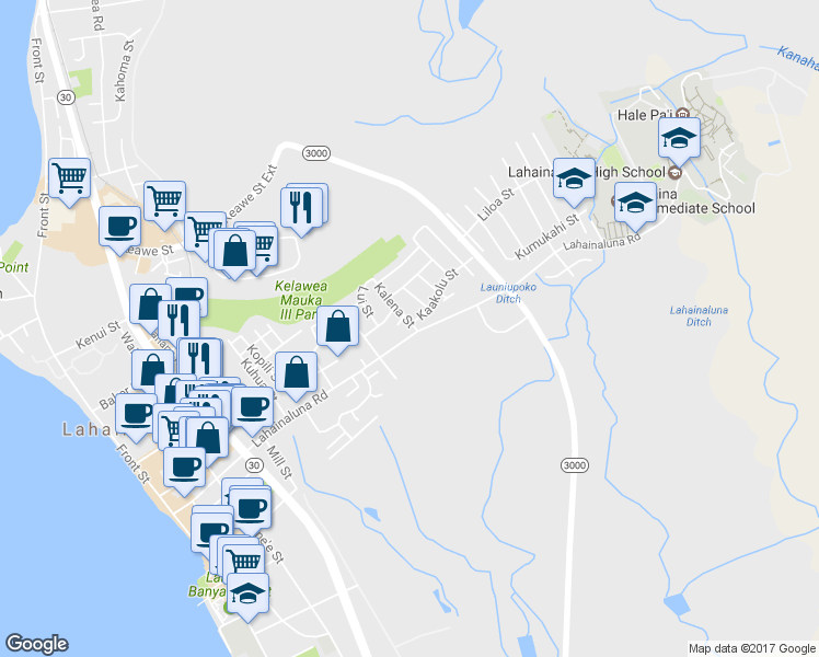 map of restaurants, bars, coffee shops, grocery stores, and more near 809 Kalena Street in Lahaina