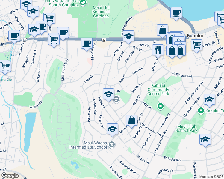 map of restaurants, bars, coffee shops, grocery stores, and more near 261 Pue Place in Kahului