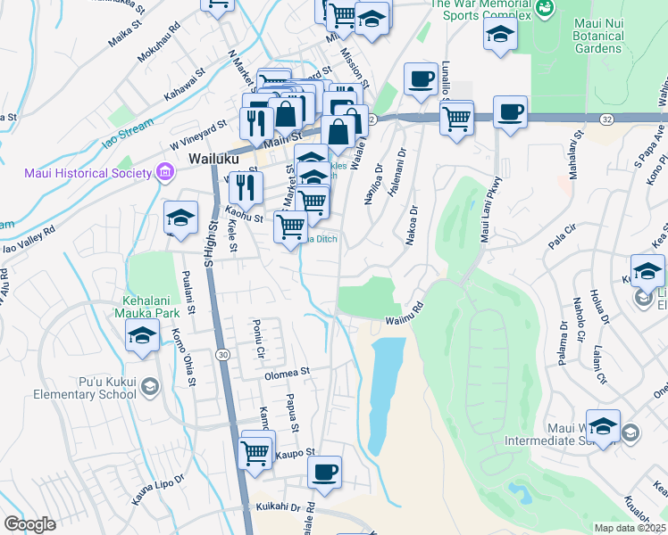 map of restaurants, bars, coffee shops, grocery stores, and more near 403 Waiale Road in Wailuku