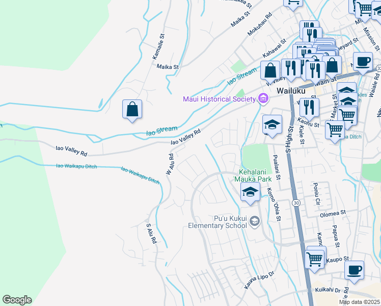 map of restaurants, bars, coffee shops, grocery stores, and more near 170 Kili'o'opu Street in Wailuku
