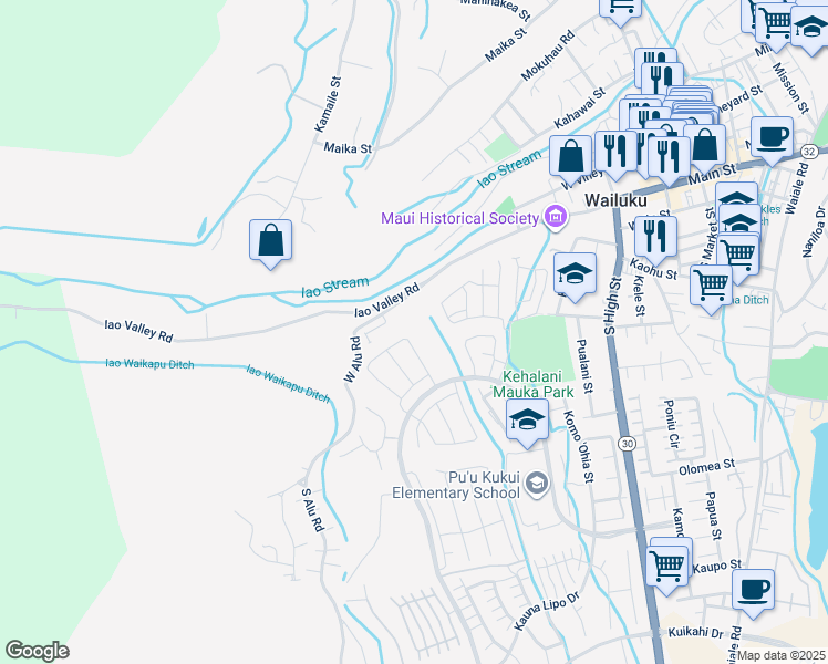 map of restaurants, bars, coffee shops, grocery stores, and more near 152 Kili'o'opu Street in Wailuku